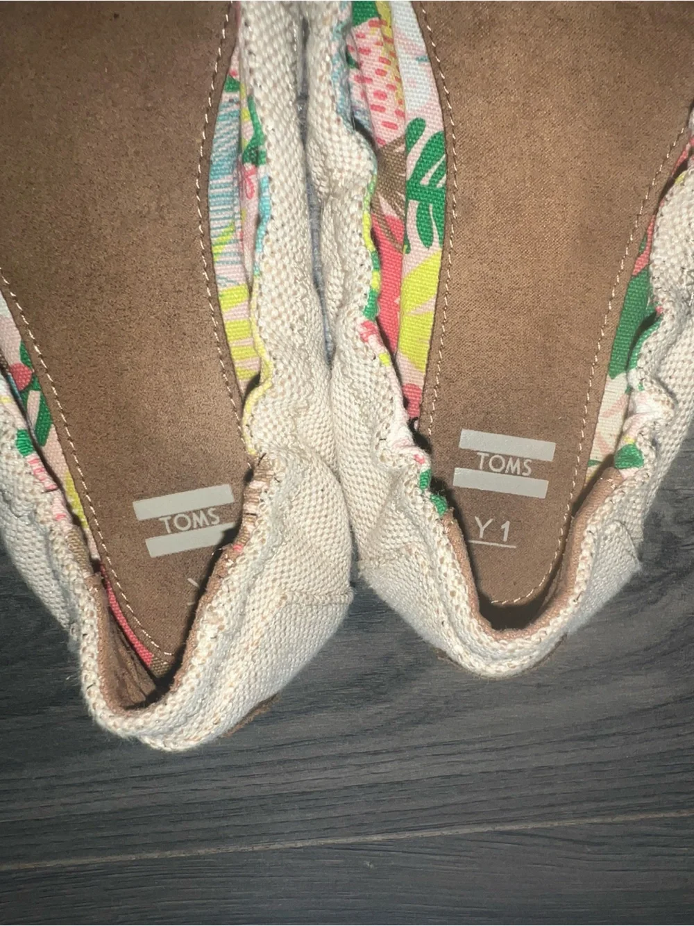 Toms Beige Canvas Flats with Colorful Floral Lining